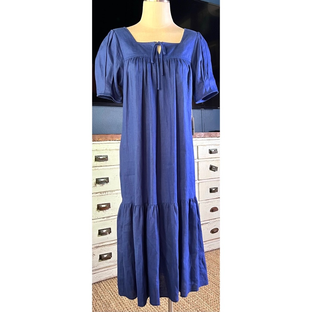 R.G. Kane 100% Linen Midi Dress S